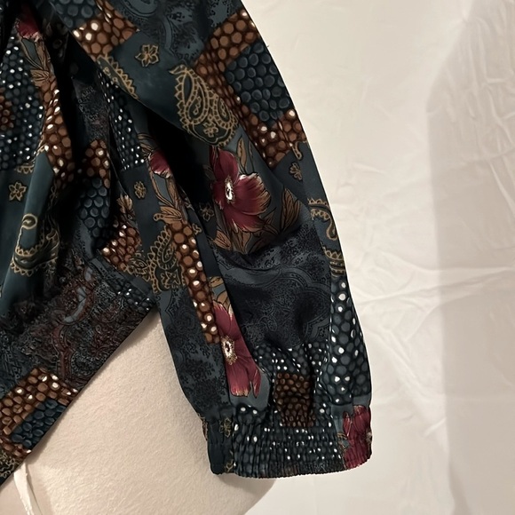 Floral Vintage Zip Up Golden Girls Green Jacket Shoulder Pads Women L - Picture 10 of 12